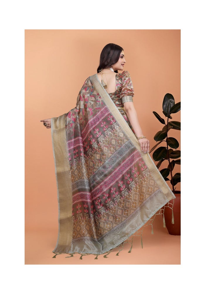Malishka Export Beige Soft Silk Saree for Women - Image 2